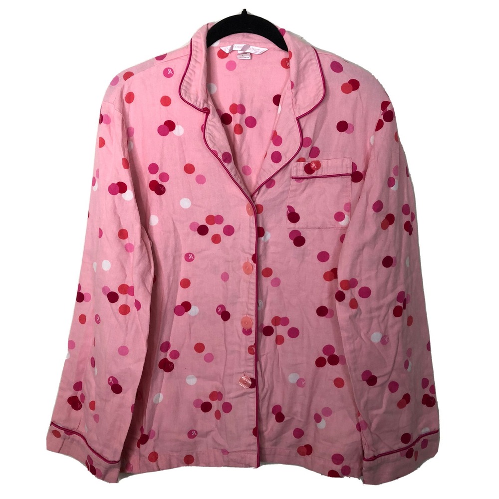 Victoria's Secret Pink Polka Dot Button Down Long Sleeve Pajama Top Large